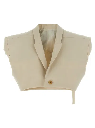 Rick Owens Cropped Wool Blend Cotton Vest In Neutral