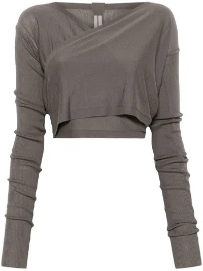 Rick Owens Cropped Wrap Cardigan In Grey