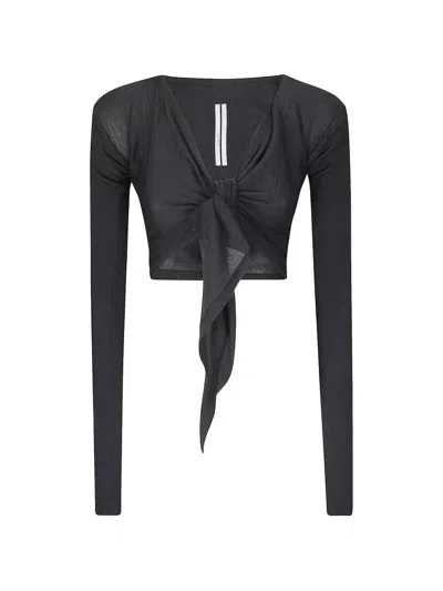 Rick Owens Cropped Wrap-front Blouse In Gray
