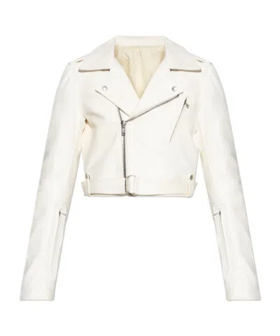 Rick Owens Belted Asymmetrical Zip Jacket In White