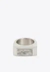 Rick Owens Crystal Pyramid Ring Engraved Detail In Metallic