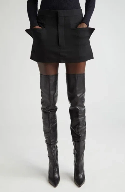Rick Owens Cut Off Virgin Wool Grain De Poudre Miniskirt In Black