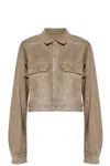 Rick Owens Cut-out Foiled Denim Jacket In Nude