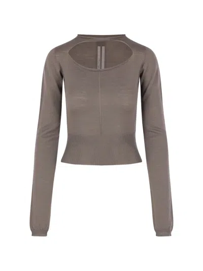 Rick Owens Slashed Cropped Sweater In Wool In Gray