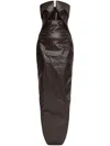 Rick Owens Strapless Coated Denim Gown In Brown