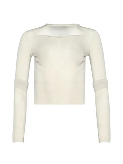 Rick Owens Cutout Cropped Knitted Sweater In Neutral