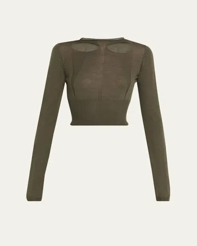 Rick Owens Cutout Long-sleeve Crop Sweater In Green