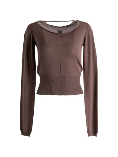 Rick Owens Cut-out Mélange-effect Sweater In Brown