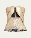 Rick Owens Cutout Pronged Coated Denim Bustier Top In Gold