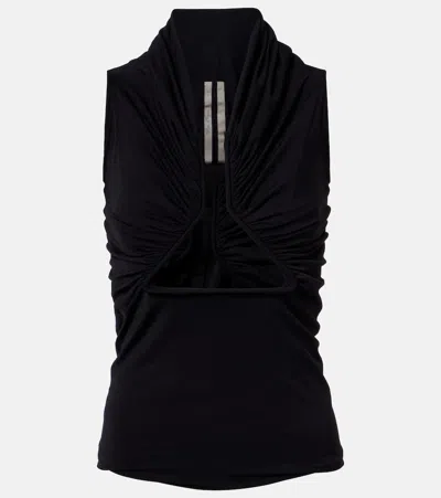 Rick Owens Cutout Gathered Jersey Top In Black
