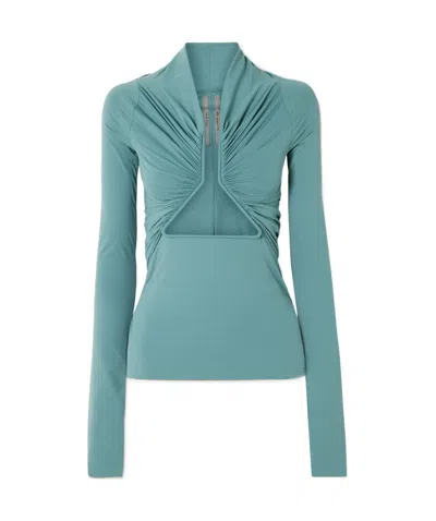 Rick Owens Cutout Ruched Stretch-jersey Top In Blue