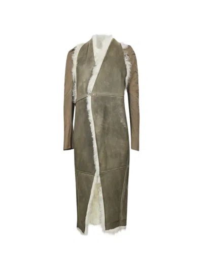 Rick Owens Cyclops Shearling-trim Panelled Coat In Brown