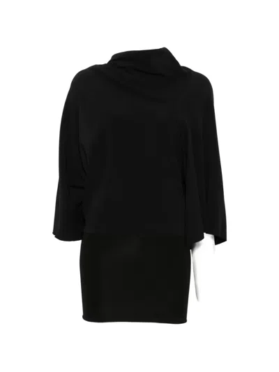 Rick Owens Cylinder Draped Asymmetric-sleeve Top In Black