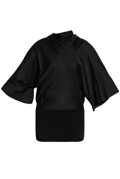 Rick Owens Cylinder Draped Sleeve Top In Black