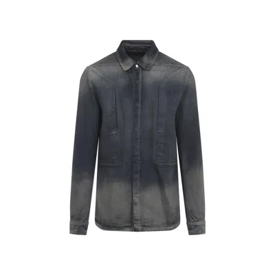 Rick Owens Dark Dust Brown Cotton Fogpocket Outershirt In Gray