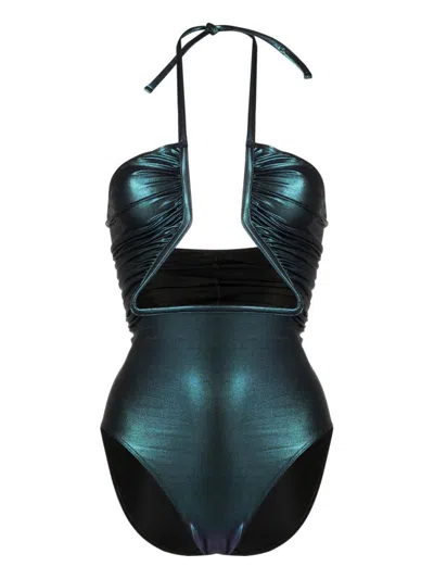 RICK OWENS DARK GREEN IRIDESCENT SWIMSUIT