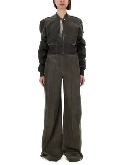 Rick Owens Dark Grey Solid Band Collar Jacket In Black