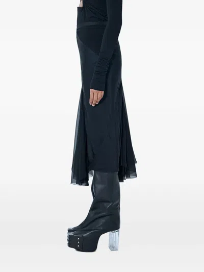 Rick Owens Dbl Asymmetric Midi Skirt In Black