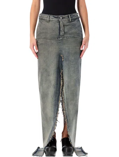 Rick Owens Deconstructed Floor-length Denim Skirt Size 26 In Blue