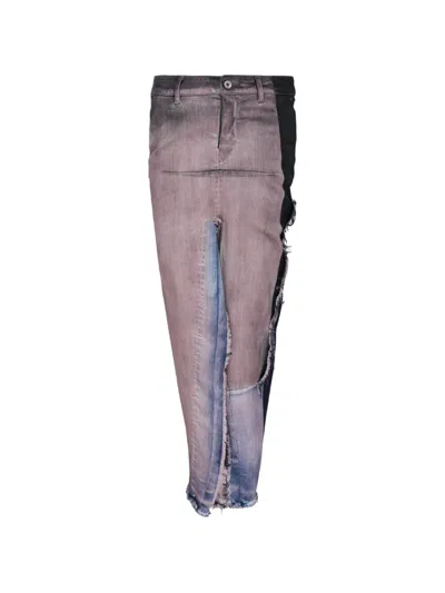 Rick Owens Deconstructed Frayed-edge Maxi Skirt In Pink