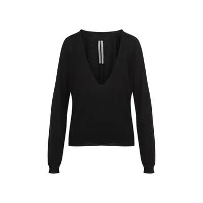 Rick Owens Deep V-neck Black Virgin Wool Sweater