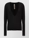 Rick Owens Deep V Neck Knitwear Long Sleeve Sweater In Black
