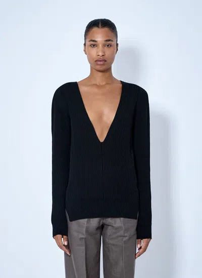 Rick Owens Deep V-neck Ribbed Sweater In Black