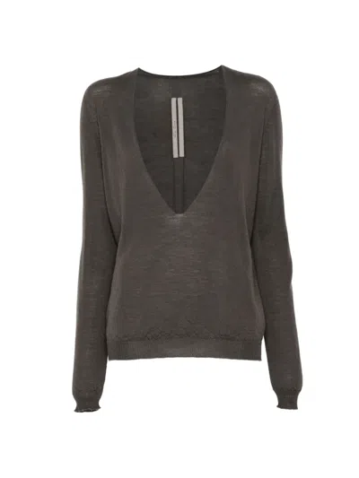 Rick Owens Deep V-neck Sweater In Brown