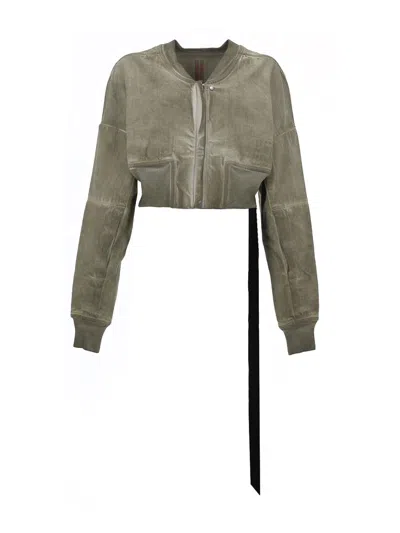 Rick Owens Denim  Bomber Jacket In Green