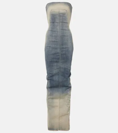 Rick Owens Denim Bustier Dress In Blue