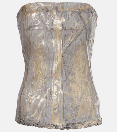 Rick Owens Denim Strapless Cotton Blend Bustier Top In Gold