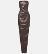 Rick Owens Denim Bustier Gown In Brown