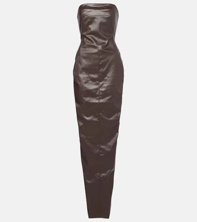 Rick Owens Denim Bustier Gown In Brown