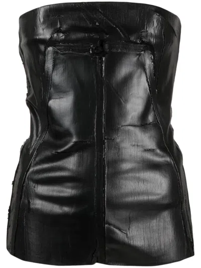 Rick Owens Lacquered Stretch Denim Strapless Bustier Top In Black