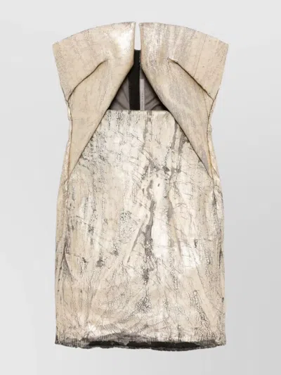 Rick Owens Denim Cut-out Strapless Metallic Dress In Neutrals