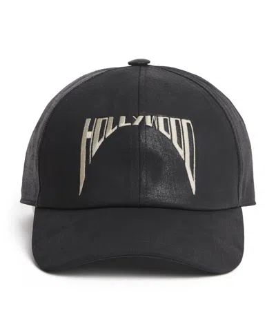 Rick Owens Denim Embroidered Baseball Cap In Black