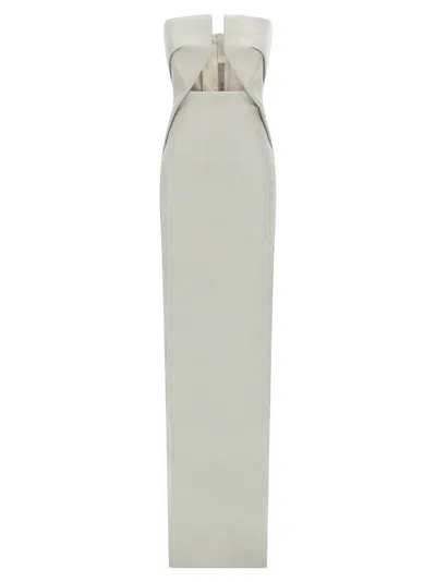 Rick Owens Denim Gown With Front Cut-out In Gray