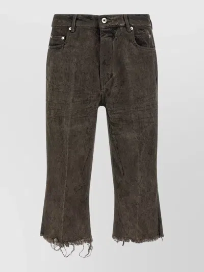 Rick Owens Denim High-rise Straight-leg Frayed Cropped Trousers In Brown