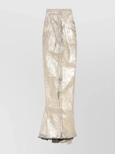 Rick Owens Denim Lido Skirt With Gold Metallic Finish