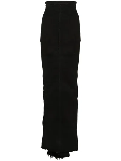 Rick Owens Denim Long Skirt In Black