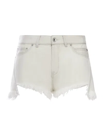 Rick Owens Denim Shorts With Bias Cutoffs In White