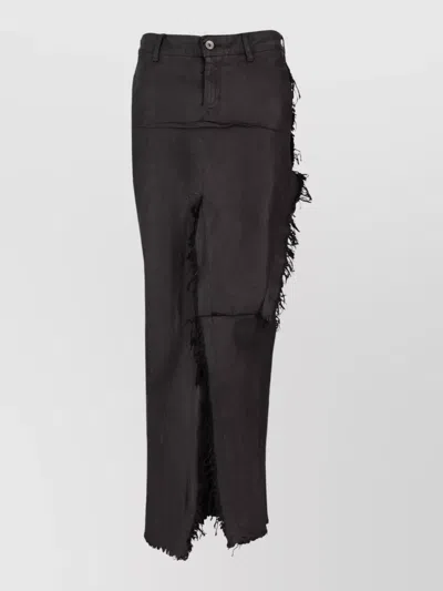 Rick Owens Denim Skirt Pants Frayed Edges Slit In Black