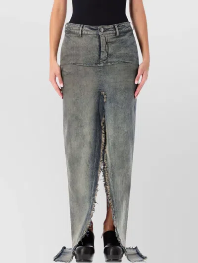 Rick Owens Denim Skirt With Slit And Pockets In Blue