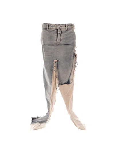Rick Owens Denim Sliced Skirt In Gray