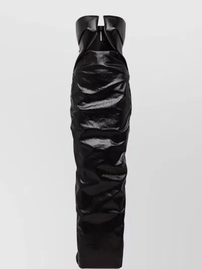 Rick Owens Denim Strapless Ruched Floor Length Dress In Black