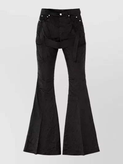 Rick Owens Denim Trousers Flared Legs Belt Loops Pockets In Black