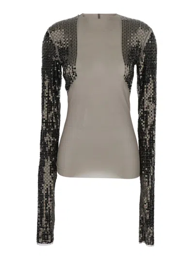 Rick Owens Dennis Sequined Long-sleeve Mini T-shirt In Multi