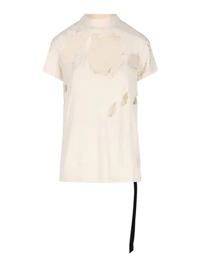 Rick Owens Destroyed T-shirt With Lace In White