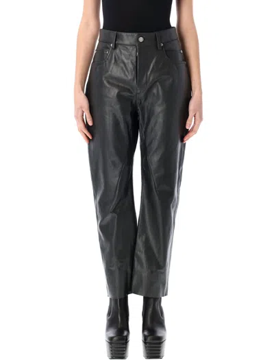 Rick Owens Detroit Cut Leather Pant In Black
