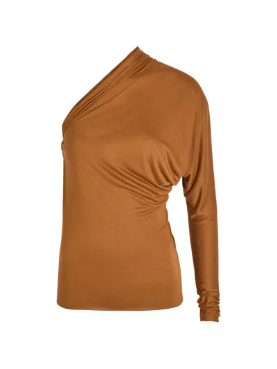 Rick Owens Diana Draped One-shoulder Top In Brown